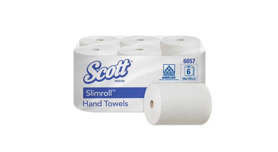 Scott Slimroll handdoek wit 1lgs 165m x 19,80cm t.b.v. dispenser 06953