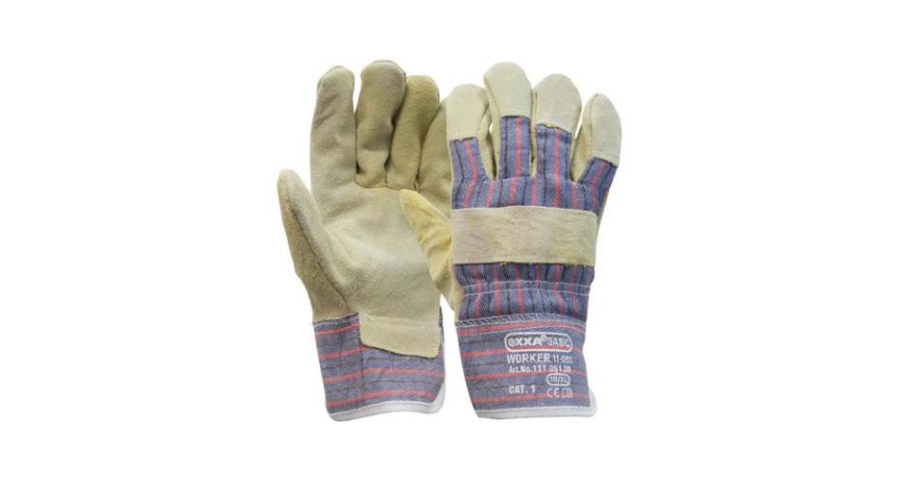 Werkhandschoen rundersplitlederen Amerikaantje met gestreepte kap