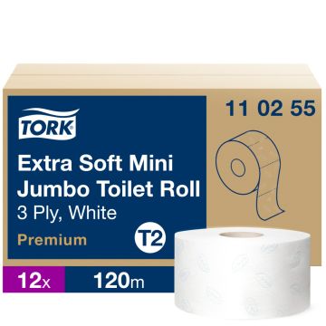 Tork Toiletpapier Jumbo mini premium extra zacht T2 3-laags wit - 12 x 120 meter