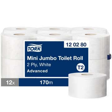 Tork Toiletpapier jumbo mini advanced T2 2-laags wit - 12 x 170 meter