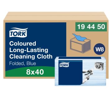 Tork Reinigingsdoek long lasting gevouwen W8 1-laags blauw - 8 x 40 doeken