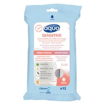 Aqua Washandje Sensitive vochtig 12 x 12 stuks