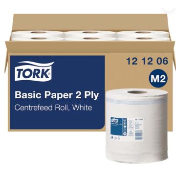 Tork Basic Paper poetsrol midi 6x160m wit, 2 laags, kokerloos (32)