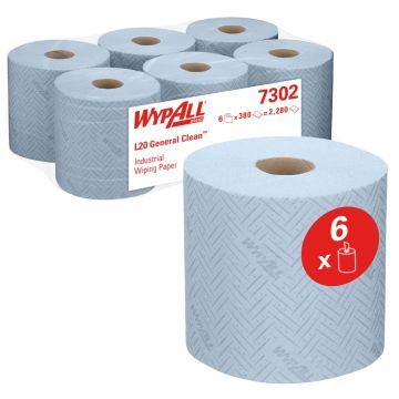 Wypall Poetsrol L20 centerfeed 2-laags blauw 6 x 380 vellen