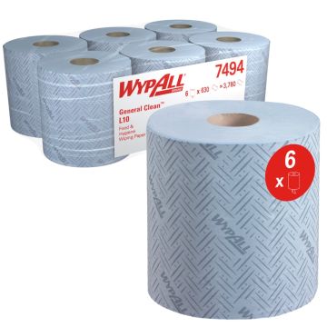 Wypall Poetsrol L10 General Clean 1-laags blauw 6 x 630 vellen