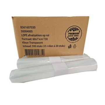 Afvalzak transparant 60x70cm T30 20x25st (64)