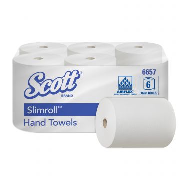 Scott Slimroll handdoek wit 1lgs 165m x 19,80cm t.b.v. dispenser 06953