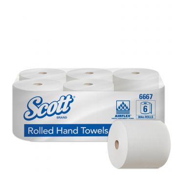 Scott rolhanddoek wit 1 laags 6 x 304 meter