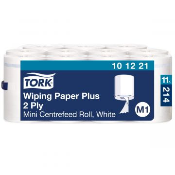 Tork Wiping Plus poetsrol mini 11x75(32) wit, 2 laags
