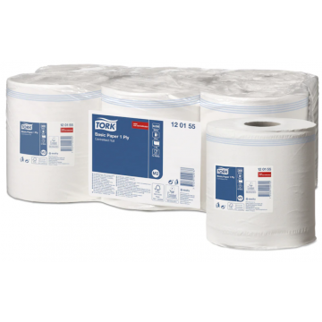 Tork Basic Paper poetsrol 6x300 m. (36) met koker, wit (36)