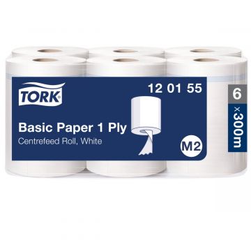 Tork Basic Paper poetsrol 6x300 m. (36) met koker, wit (36)