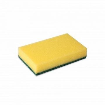 Schuurspons geel groen klein 10 stuks vlak 9.5 x 6.7 x 2.8 cm