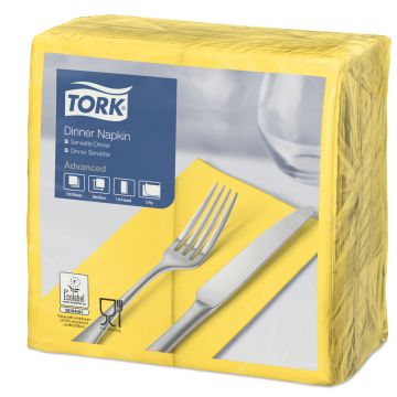 Tork Dinnerservet geel 12x150 st. 39x39cm. 1/8 vouw 2 laags