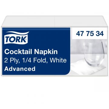 Tork Cocktailservet Wit, 1/4-vouw 2-laags, 24 x 24 cm, 12 x 200 servetten