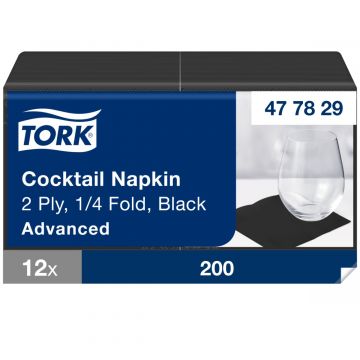 Tork Cocktailservet Zwart, 1/4-vouw 2-laags 12x200 stuks