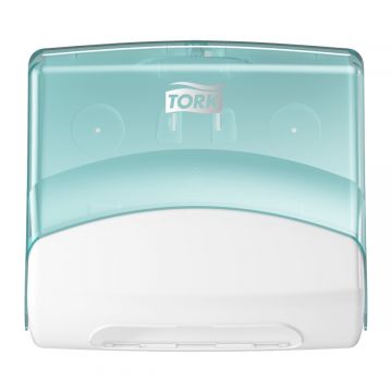 Tork Gevouwen Reinigingsdoek Dispenser Wit en Turquoise W4, Wandmontage, Performance Lijn