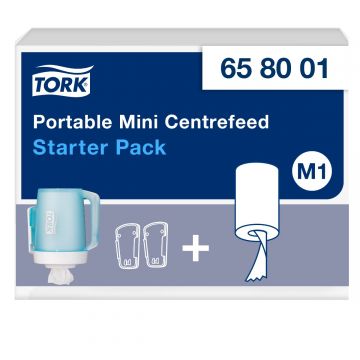 Tork Draagbare Mini Centerfeed Dispenser Startpakket Wit en Turquoise M1