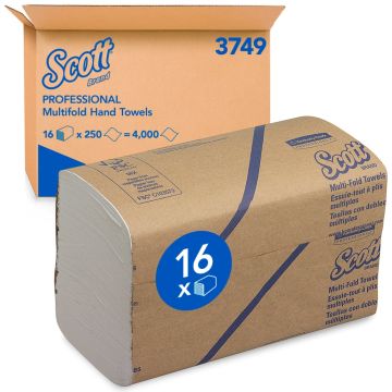 Scott handdoek multifold wit 1 laags 24 x 20 cm 16 x 250 vel