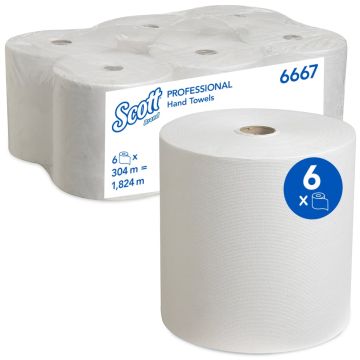 Scott rolhanddoek wit 1 laags 6 x 304 meter