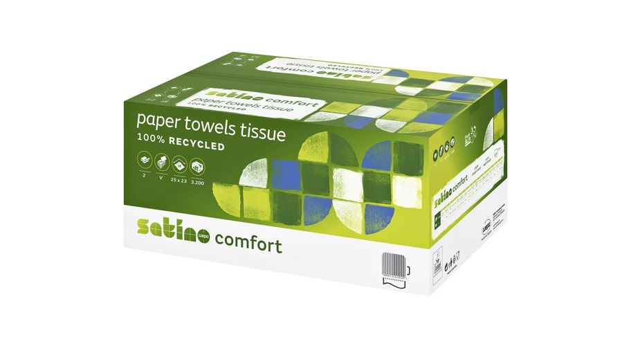 Satino Bl. Blend PT30 V- vouw, 2- laags Doos 15x214= 3210 vel, 25x23 cm